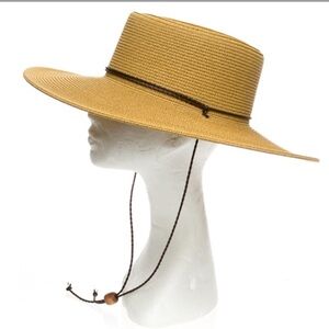 Stylish Tan Wide-Brim Straw Boater Hat